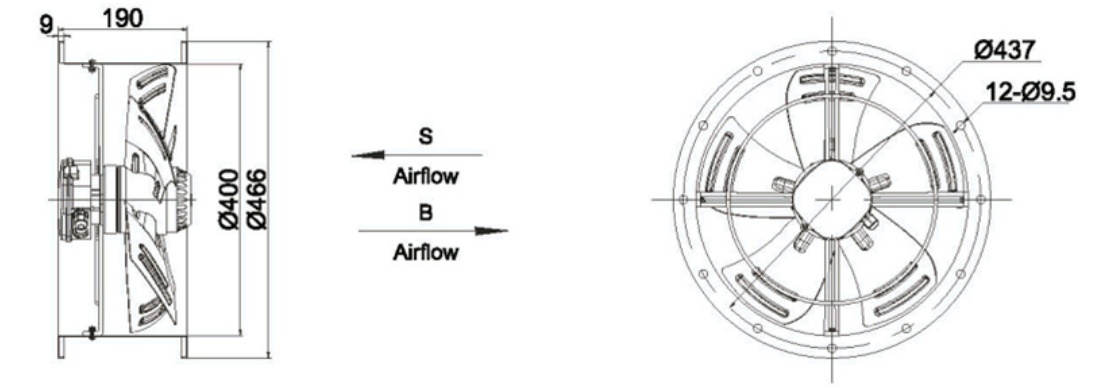 External Rotor Cylindrical Axial Flow Fan  Φ400