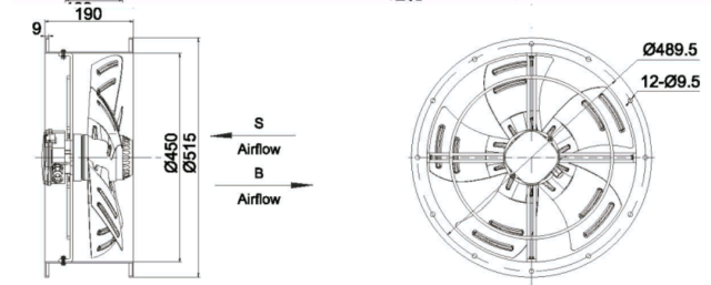 External Rotor Cylindrical Axial Flow Fan  Φ450