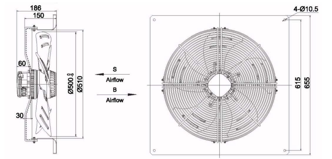 square outer rotor axial fan  Φ500