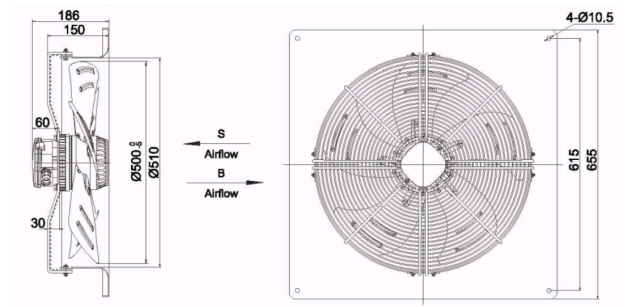 square outer rotor axial fan  Φ500