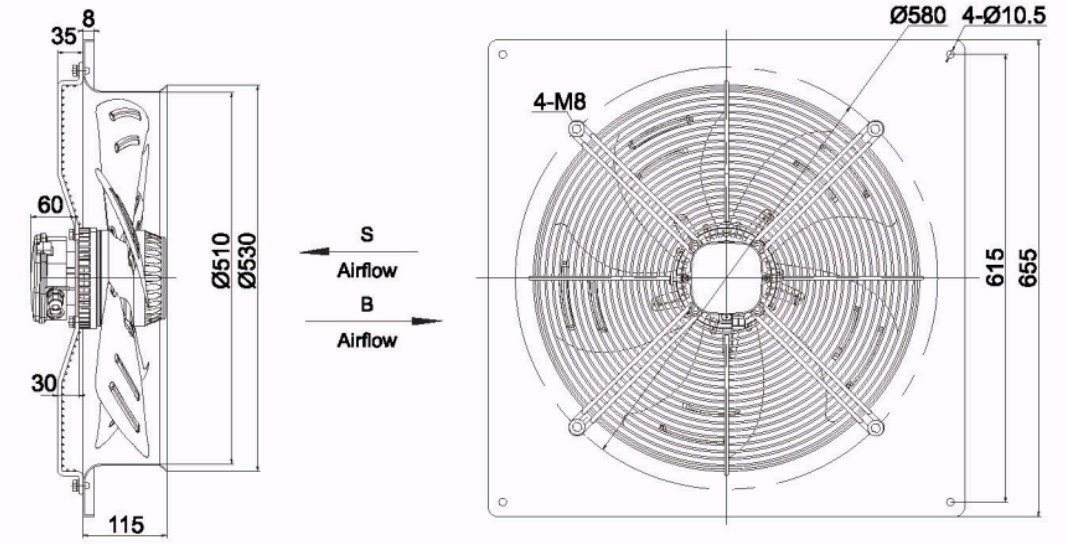 square outer rotor axial fan  Φ500