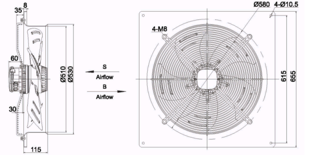 square outer rotor axial fan  Φ500