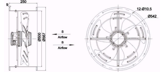 External Rotor Cylindrical Axial Flow Fan  Φ500