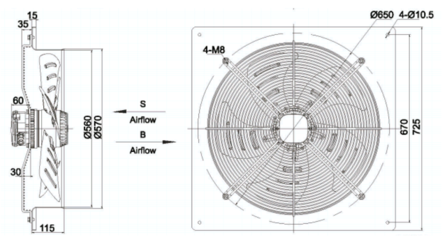 square outer rotor axial fan  Φ550