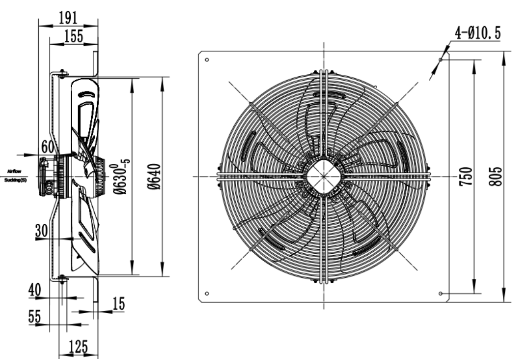 square outer rotor axial fan  Φ630