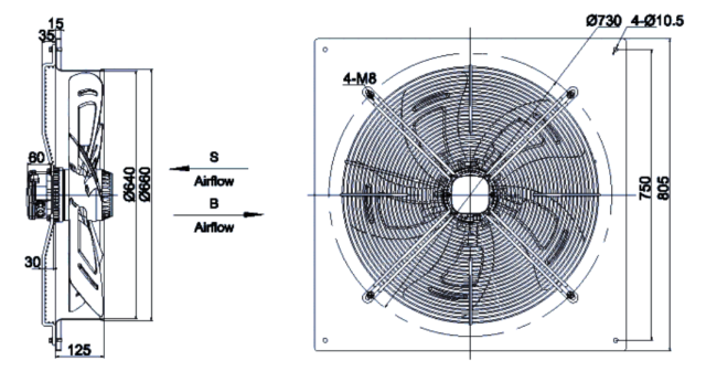 square outer rotor axial fan  Φ630