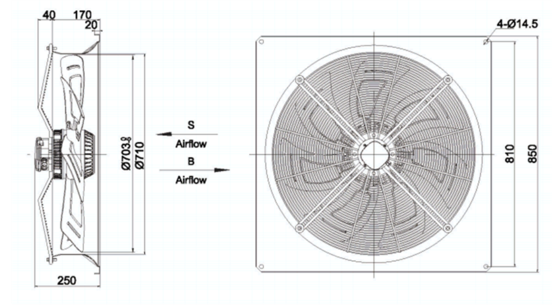 square outer rotor axial fan  Φ710