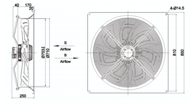square outer rotor axial fan  Φ710