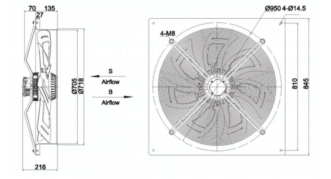 square outer rotor axial fan  Φ710