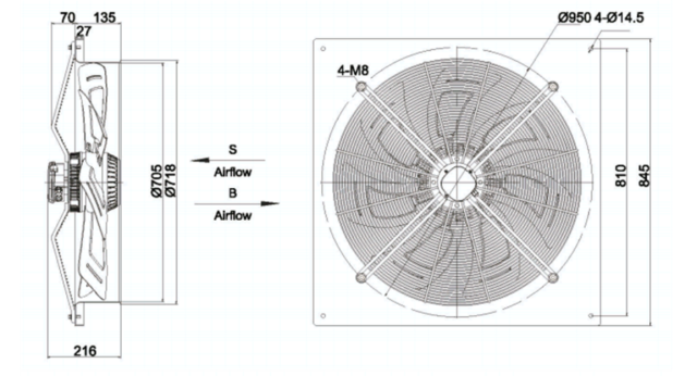 square outer rotor axial fan  Φ710