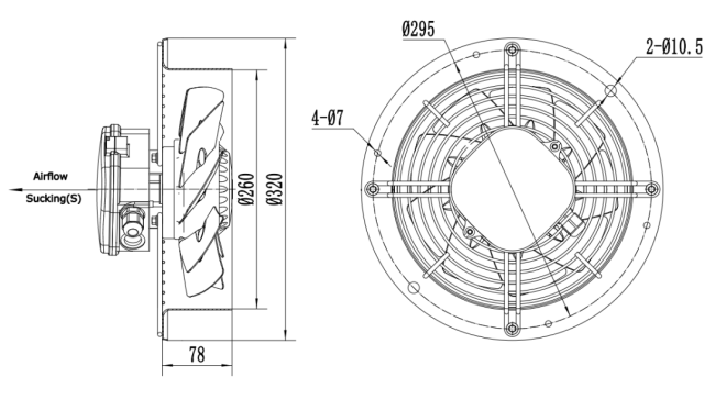 Single flange axial fan Φ250