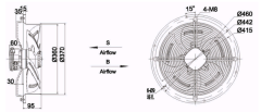 Single flange axial fan Φ350
