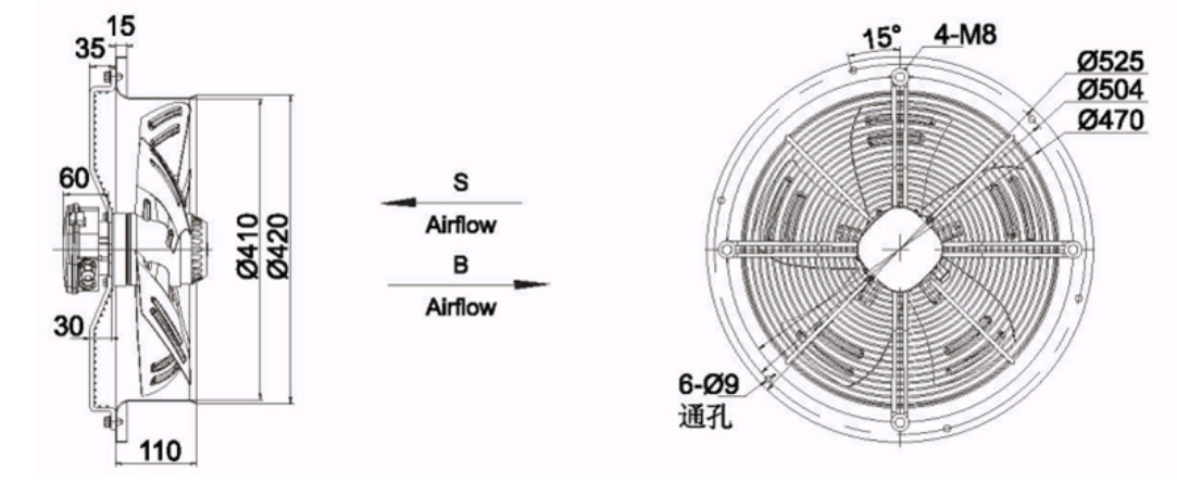 Single flange axial fan Φ400