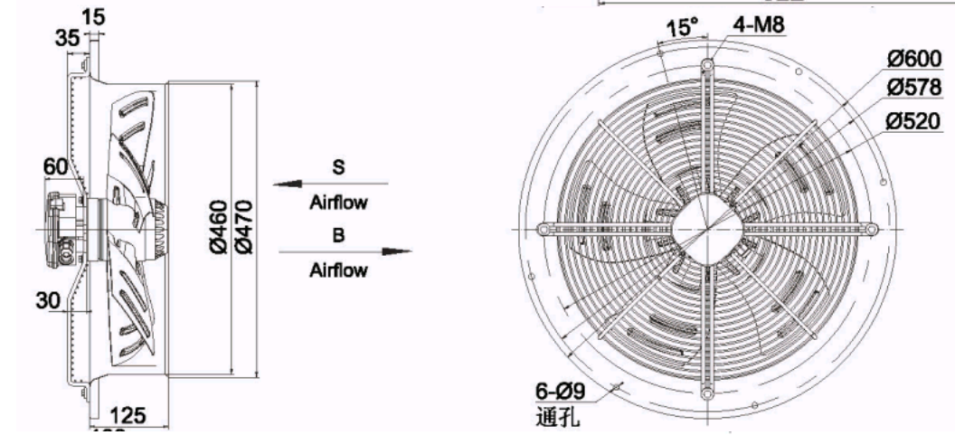Single flange axial fan Φ450
