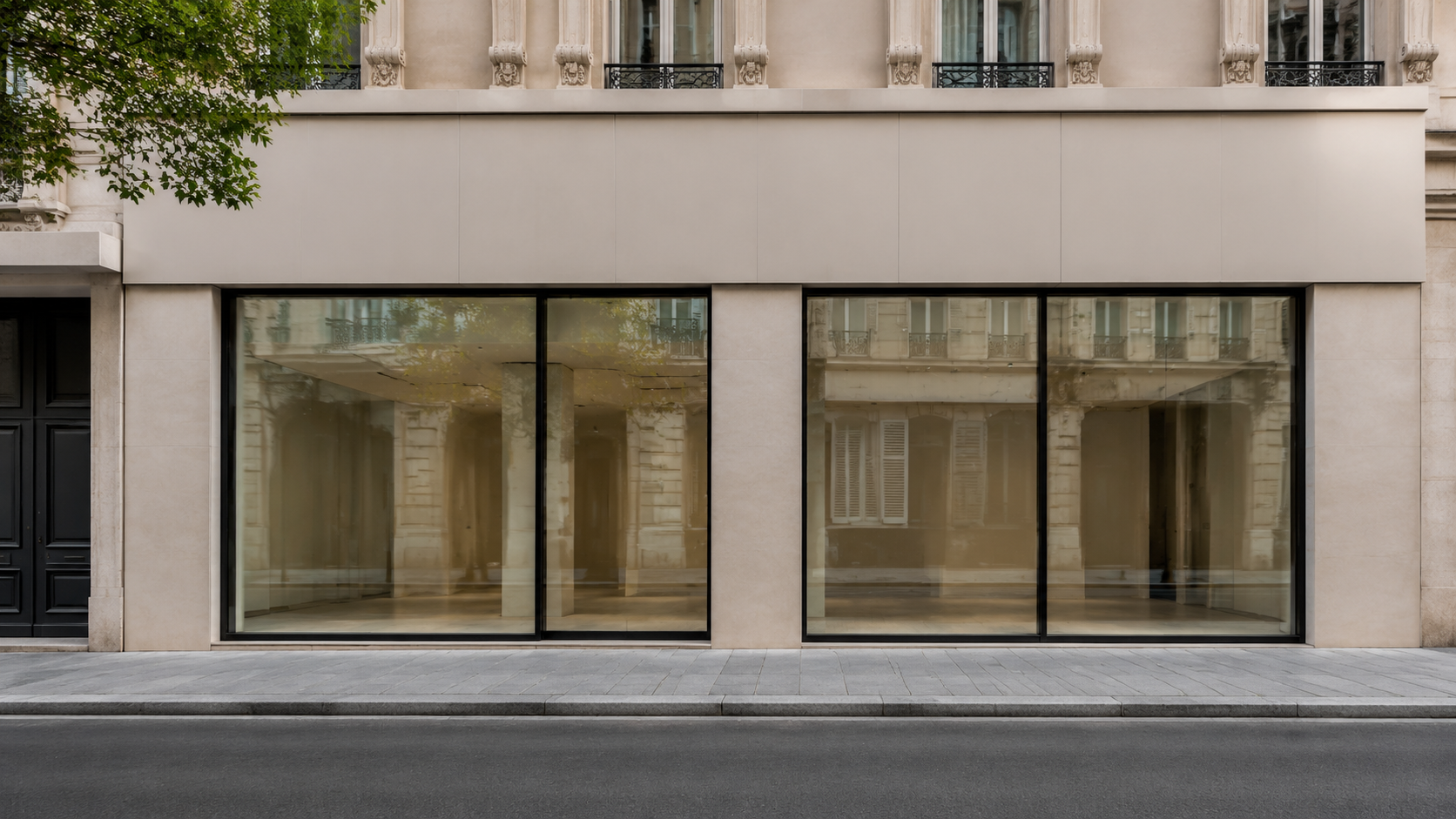 Unbranded retail frontage with structural glazing