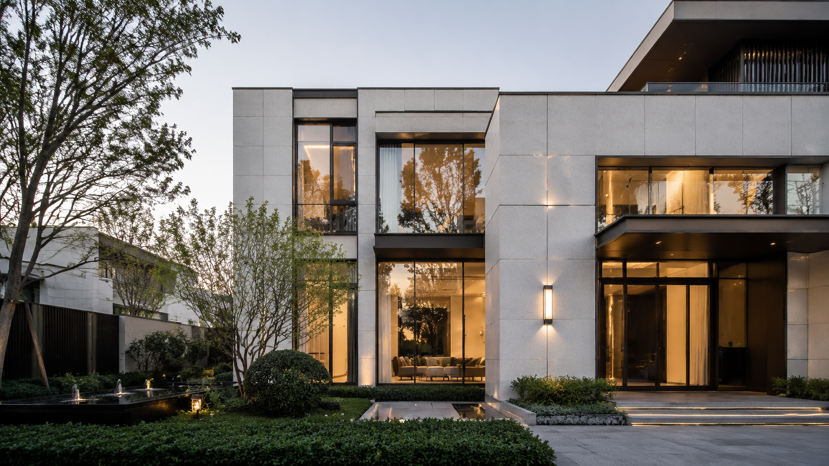 Luxury residence with sintered stone facade and aluminium windows