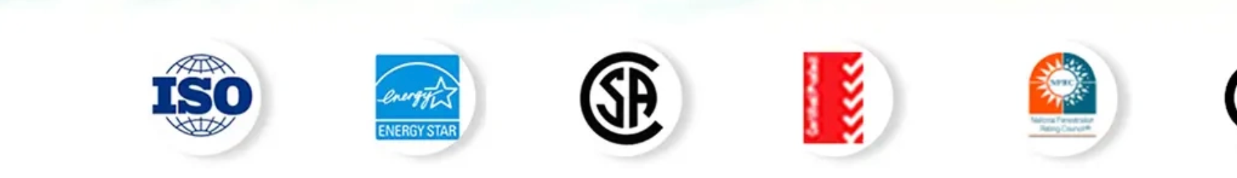 ISO, Energy Star, CSA, NFRC and other certification marks from JUHEINTL qualification records