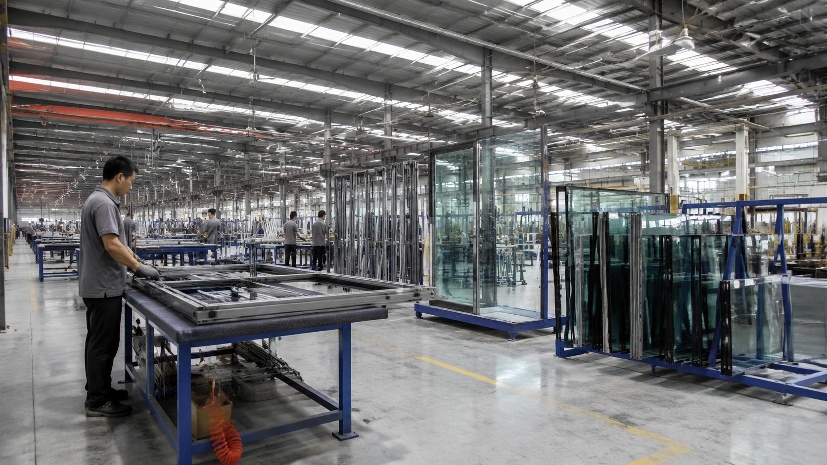 Aluminium window and glass assembly line