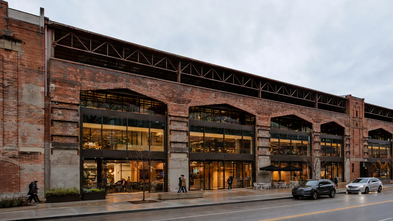 Industrial heritage building adapted with a modern aluminium and glass facade
