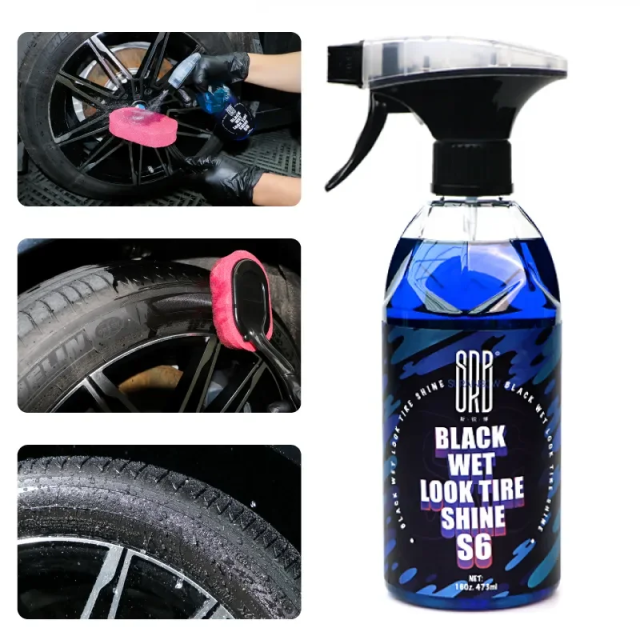 Black wet look tire shine