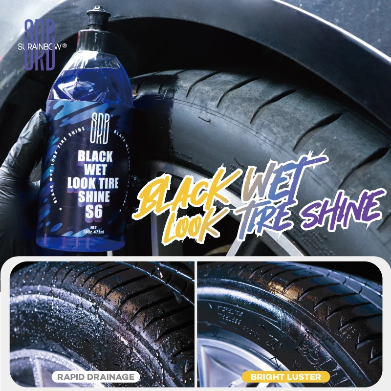 Black wet look tire shine