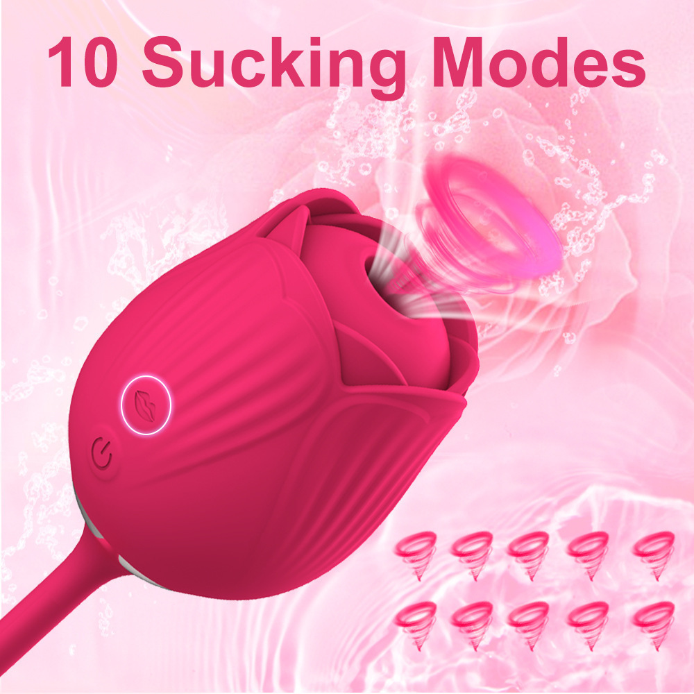 Rose elastic bouncing egg female uses 10-frequency stretching 10-frequency suckingdouble-head vibration for self-pleasure.