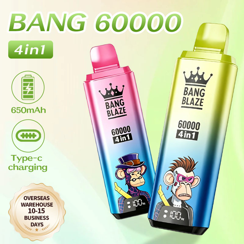Overseas warehouse  Bang Blaze 60K 4-in-1 Disposable Vape | 4 Flavors in 1 | 60,000 Puffs | 60ml E-liquid | Smart Display | Type-C Charging