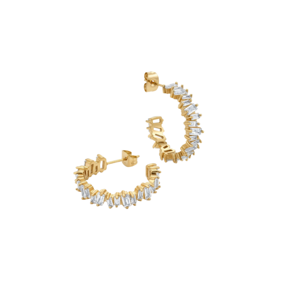 Baguette Hoop Earrings – Lab-Created White Gold Plated, Rectangle Cut Cubic Zirconia