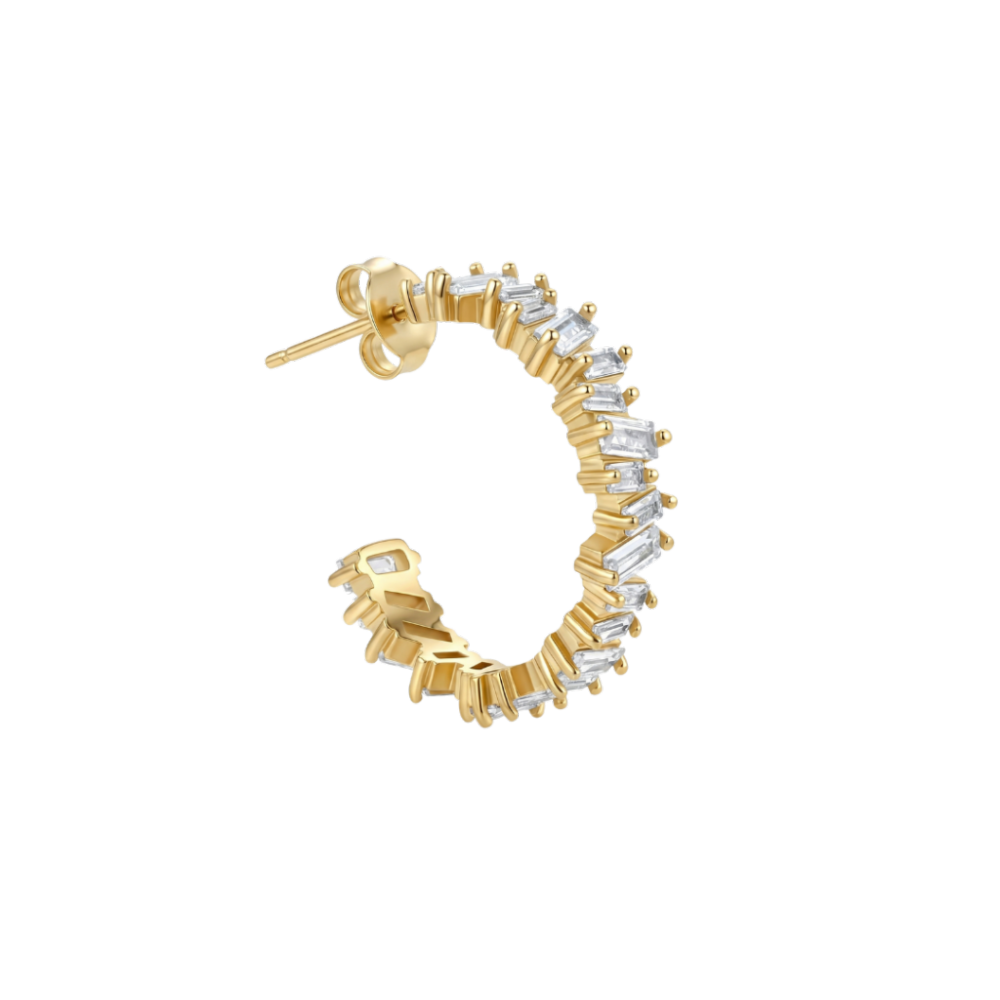 Baguette Hoop Earrings – Lab-Created White Gold Plated, Rectangle Cut Cubic Zirconia