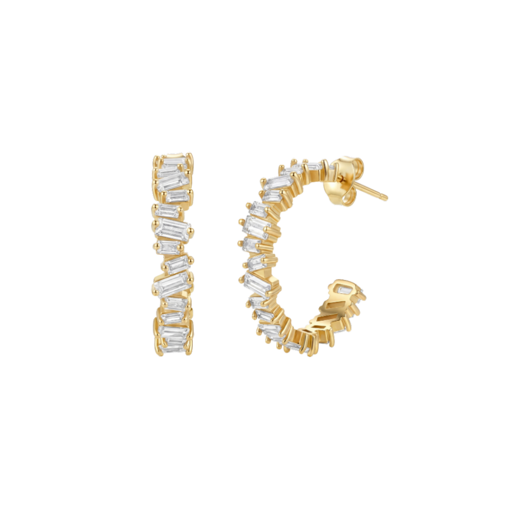 Baguette Hoop Earrings – Lab-Created White Gold Plated, Rectangle Cut Cubic Zirconia