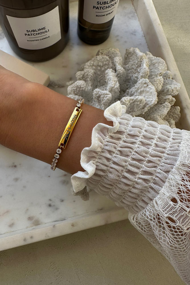 Engravable Tennis Bracelet for Women – Custom Name or Date, 14K Gold Plated, BirthdayAnniversary Gift for Her
