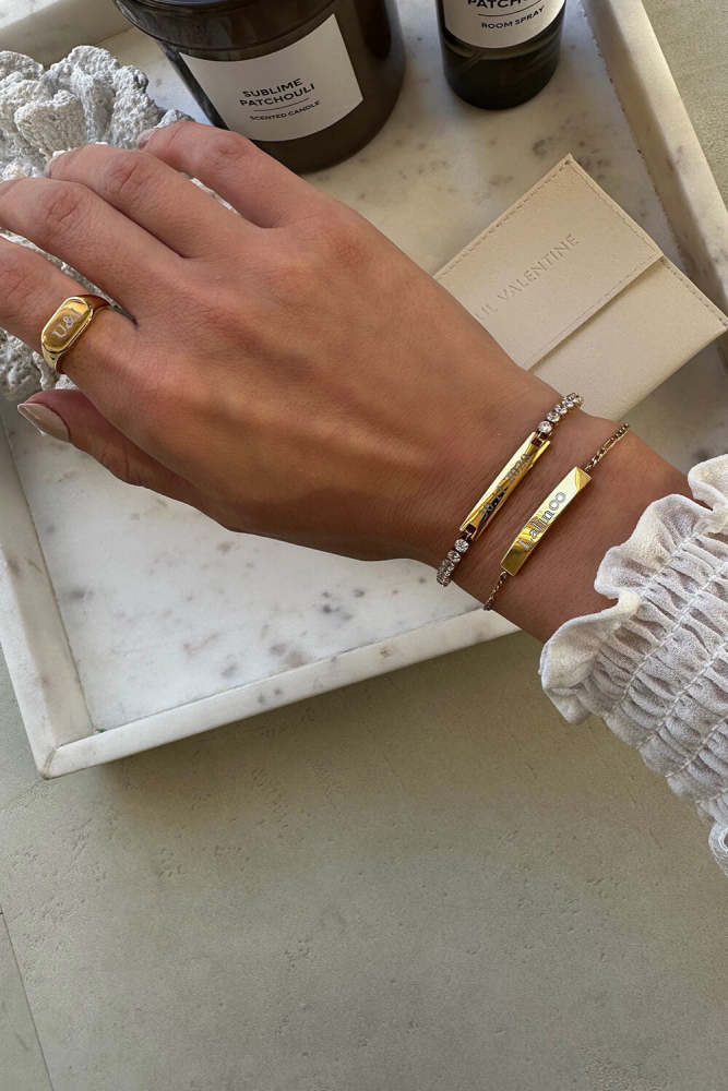 Engravable Tennis Bracelet for Women – Custom Name or Date, 14K Gold Plated, BirthdayAnniversary Gift for Her