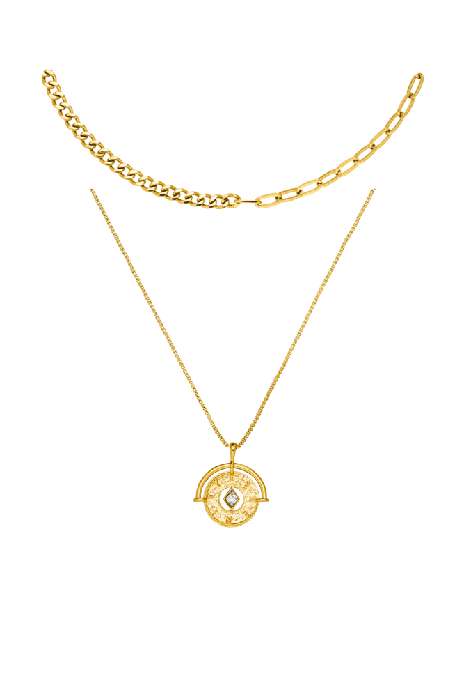 Eternity & Chain Necklace Set – Two-Piece Layering Set Choker + Long Chain, 14K Gold Plated, Everyday Chic