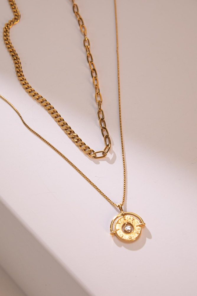 Eternity & Chain Necklace Set – Two-Piece Layering Set Choker + Long Chain, 14K Gold Plated, Everyday Chic