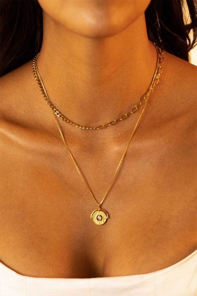 Eternity & Chain Necklace Set – Two-Piece Layering Set Choker + Long Chain, 14K Gold Plated, Everyday Chic