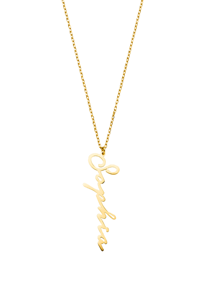 Minimalist Vertical Name Necklace – Custom Engraved Nameplate, Adjustable Chain, for Girls & Teens