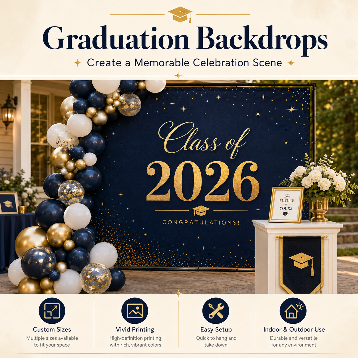 Custom Graduation Backdrops,Custom Flags & Banners Manufacturer | Low MOQ, Fast Turnaround,Custom Graduation Backdrops | Class of 2026