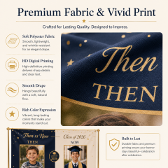 Vivid photo printing detail on personalized Then vs Now graduation banner