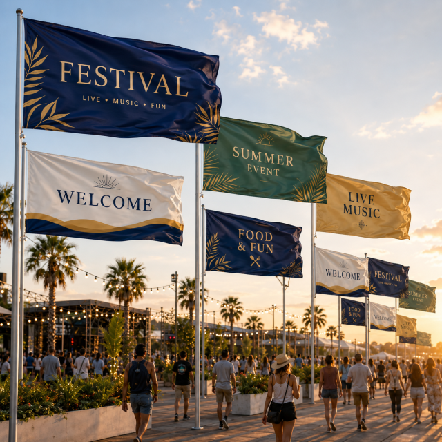 Custom Festival Flags for Outdoor Events,Custom Flags & Banners Manufacturer | Low MOQ, Fast Turnaround,Custom Horizontal Festival Flags with Pole Display