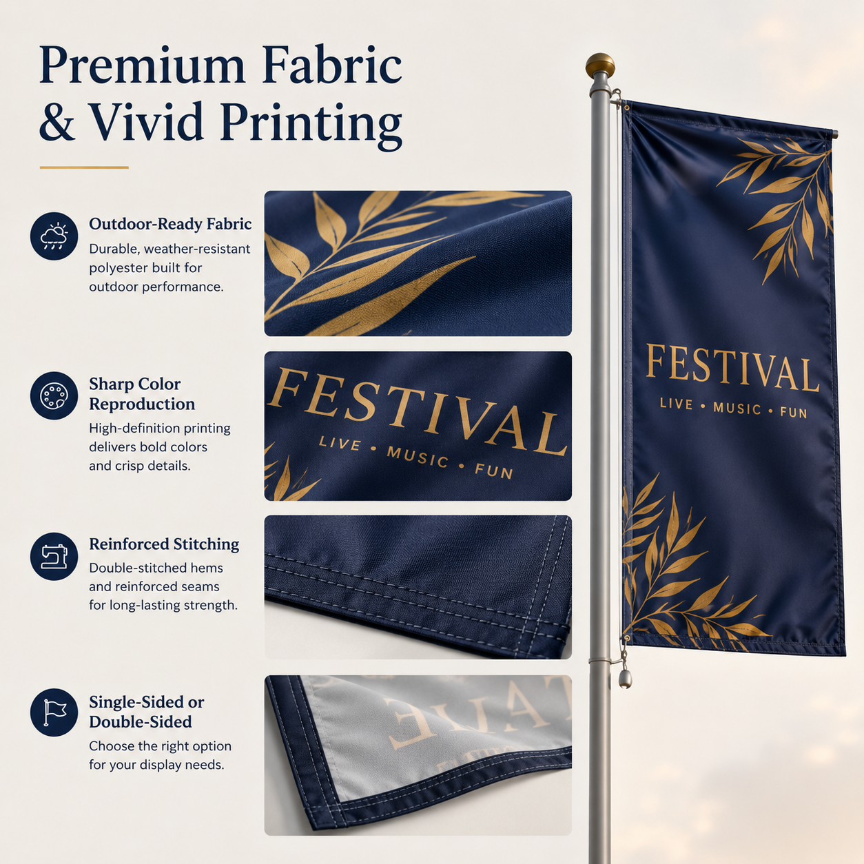 Custom Festival Flags for Outdoor Events,Custom Flags & Banners Manufacturer | Low MOQ, Fast Turnaround,Custom Horizontal Festival Flags with Pole Display