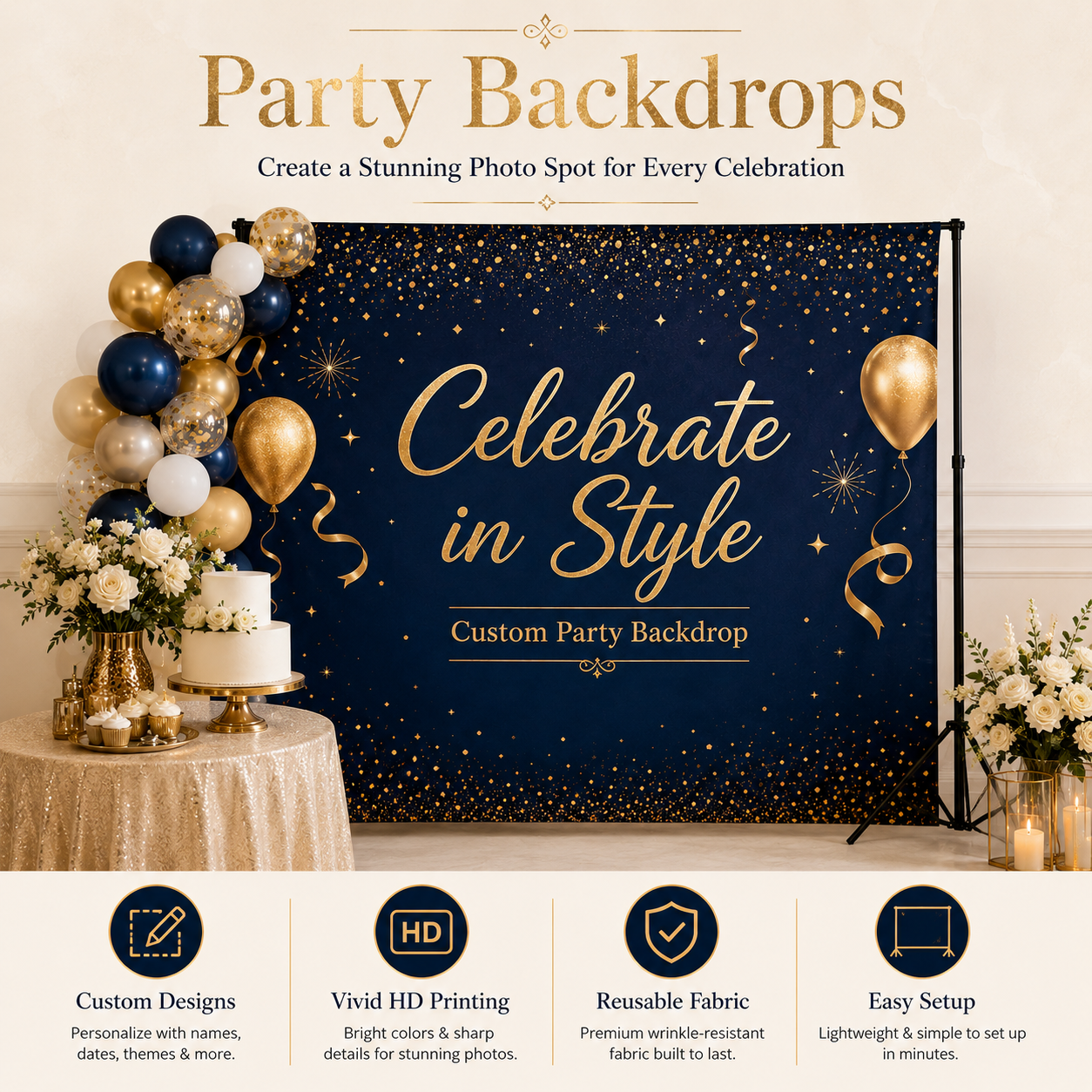 Custom Party Backdrops,Custom Flags & Banners Manufacturer | Low MOQ, Fast Turnaround,Custom Party Backdrops for Events