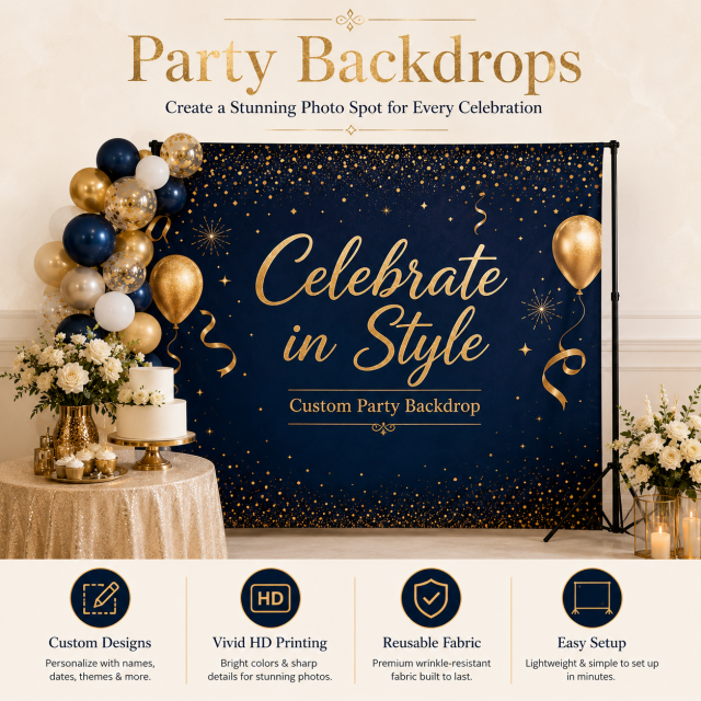 Custom Party Backdrops,Custom Flags & Banners Manufacturer | Low MOQ, Fast Turnaround,Custom Party Backdrops for Events
