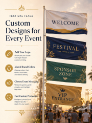 Custom Festival Flags for Outdoor Events,Custom Flags & Banners Manufacturer | Low MOQ, Fast Turnaround,Custom Horizontal Festival Flags with Pole Display