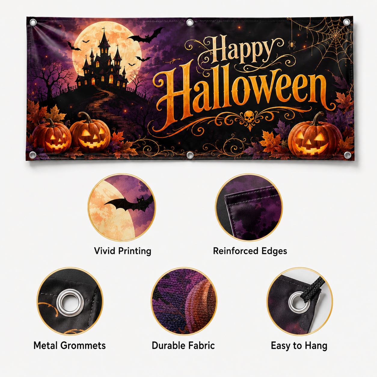 custom Halloween banner fabric and vivid printing detail