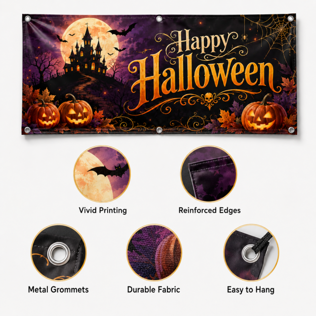 custom Halloween banner fabric and vivid printing detail