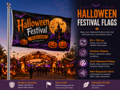 custom Halloween festival flags on outdoor flagpole