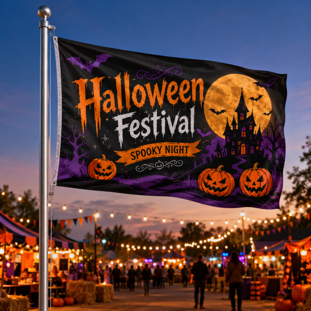 custom Halloween festival flag fabric and printing detail