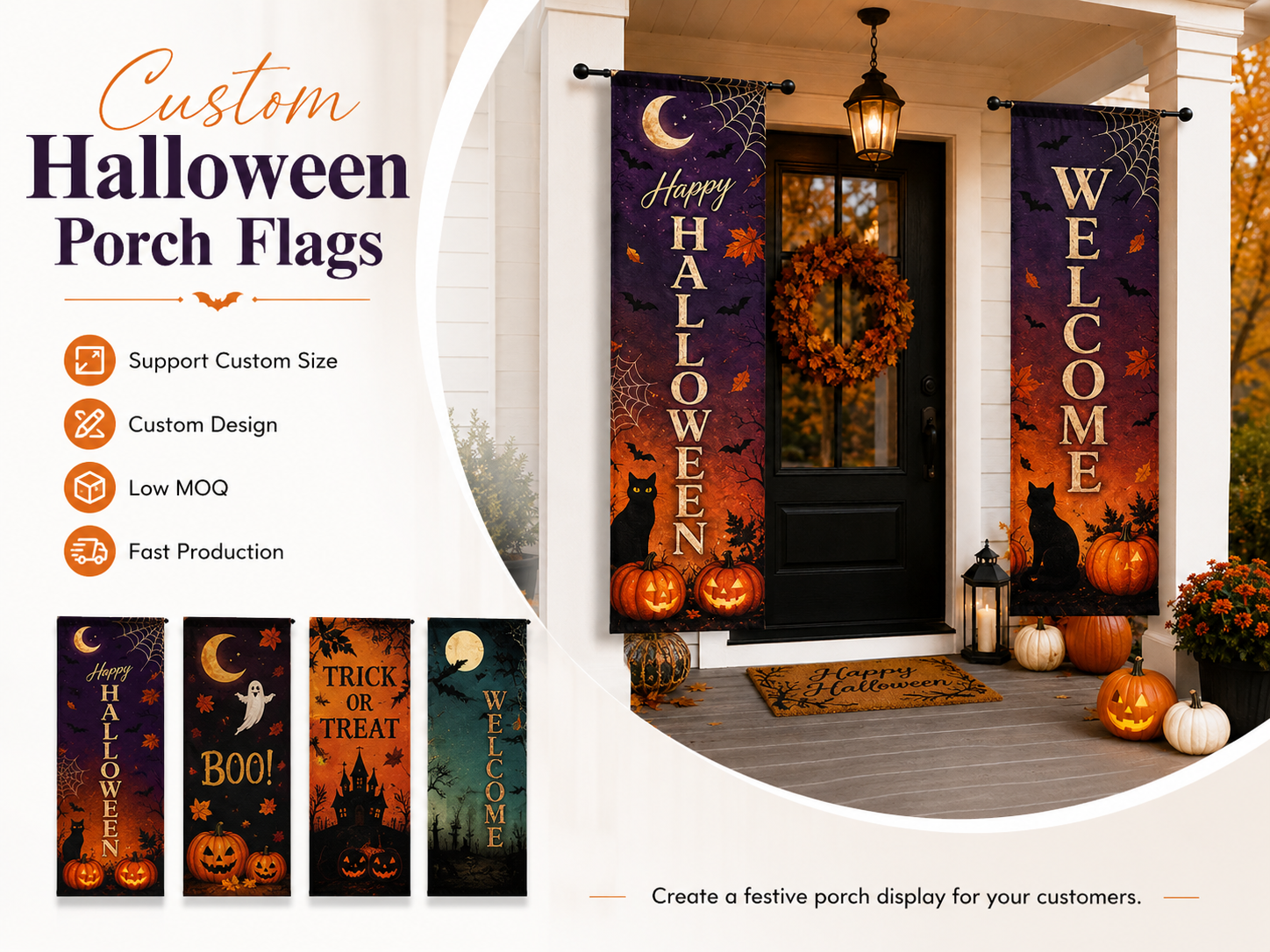 Halloween porch flags for homes stores and seasonal events