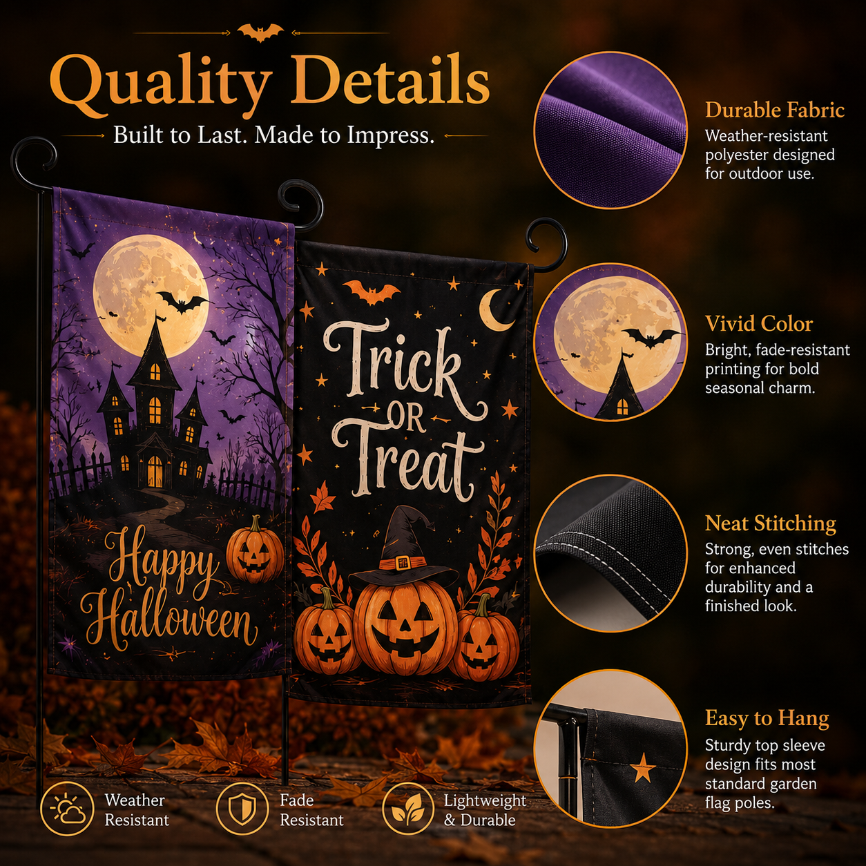 custom Halloween lawn flag with pumpkin design