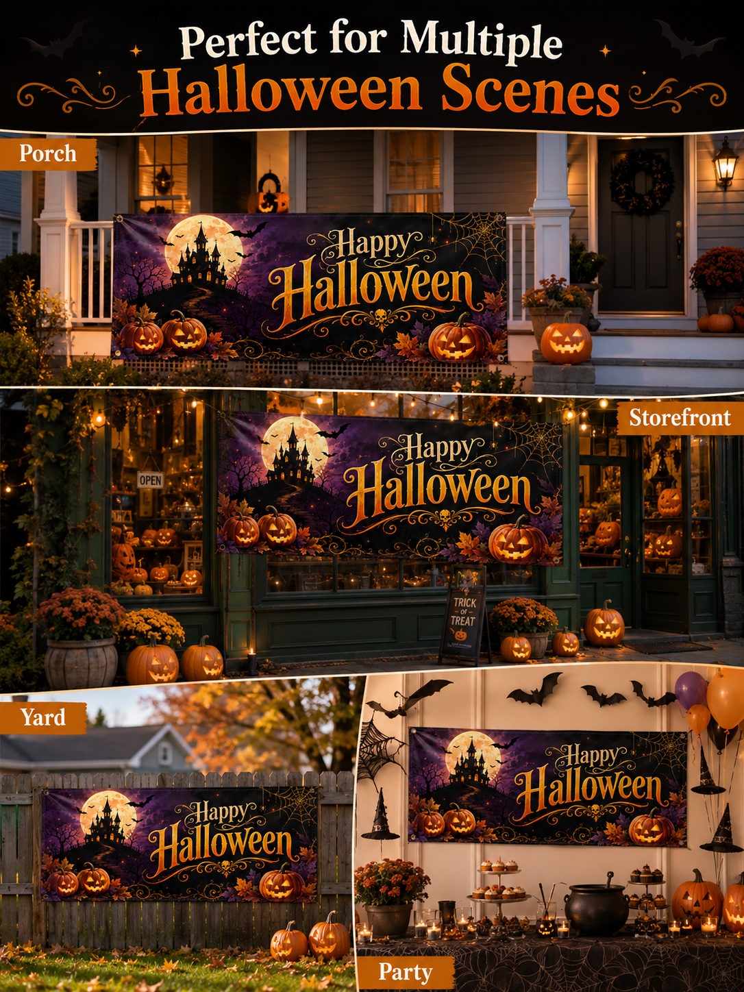 Halloween banner displayed at party entrance